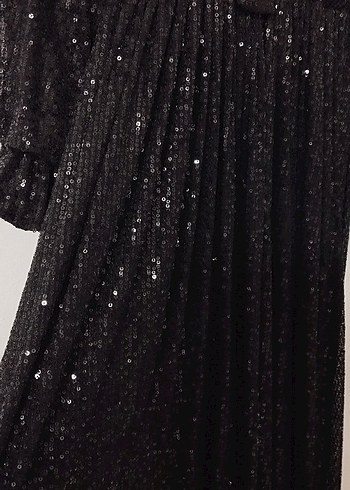 Siyah Parlak Uzun Kollu Abiye Elbise - Görsel 2