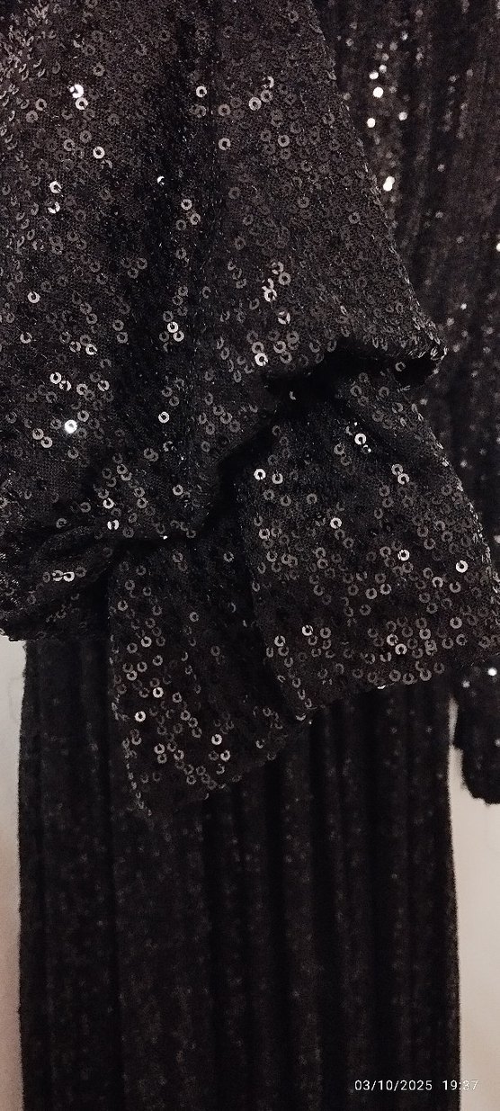 Siyah Parlak Uzun Kollu Abiye Elbise - Görsel 4