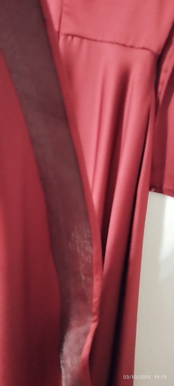 Bordo Uzun Kollu Drapeli Kadın Elbise - Görsel 3