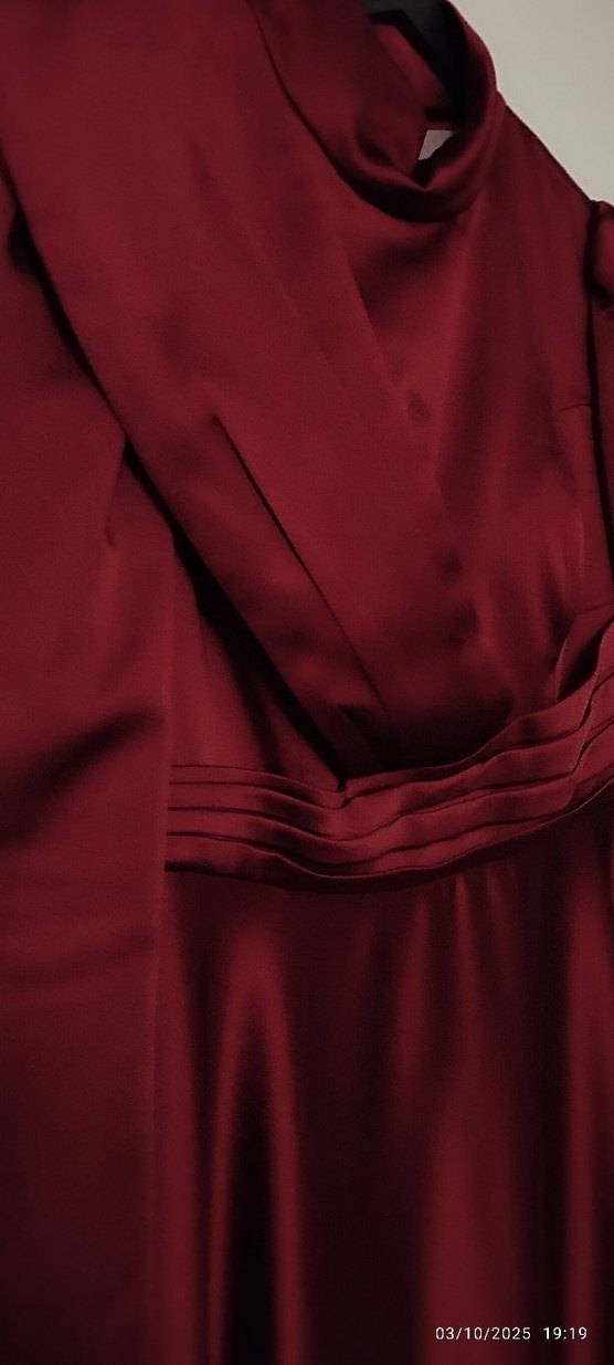 Bordo Uzun Kollu Drapeli Kadın Elbise - Görsel 4