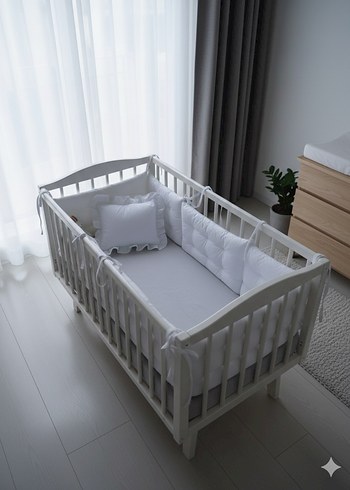 Bebek Beşik Kenar Koruyucu Beyaz renk - Görsel 6