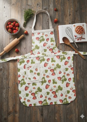 Çilek Desenli Pastel Mutfak Önlüğü - Görsel 2