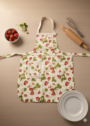 Çilek Desenli Pastel Mutfak Önlüğü - Görsel 5