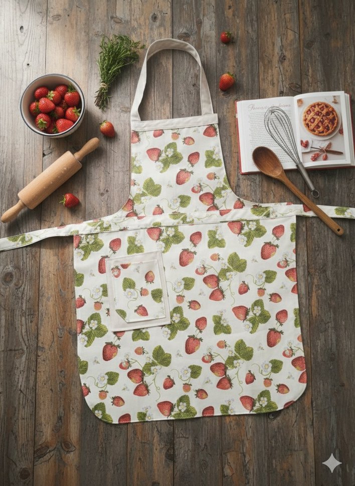 Çilek Desenli Pastel Mutfak Önlüğü - Görsel 2