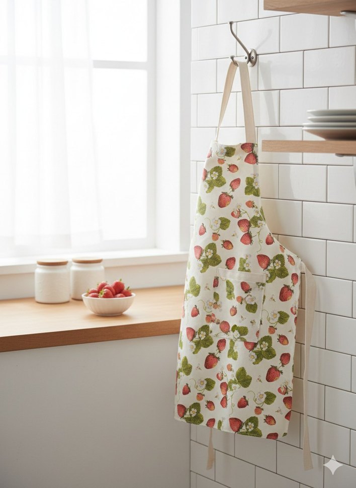 Çilek Desenli Pastel Mutfak Önlüğü - Görsel 3