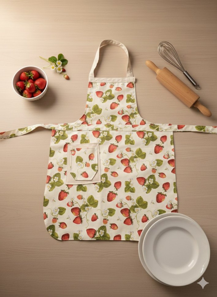 Çilek Desenli Pastel Mutfak Önlüğü - Görsel 5