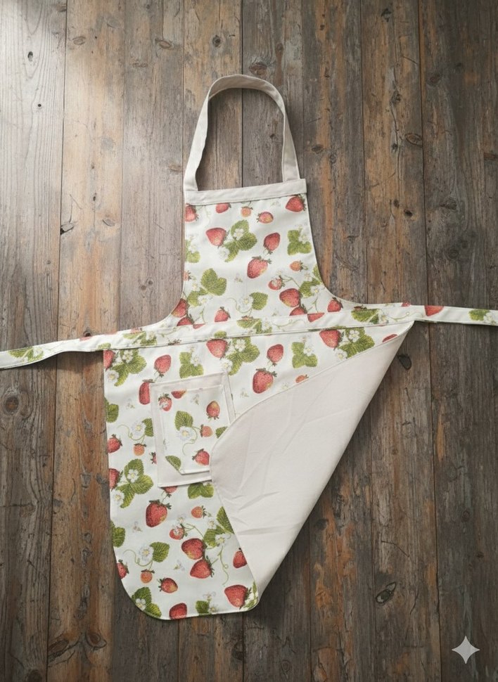 Çilek Desenli Pastel Mutfak Önlüğü - Görsel 4
