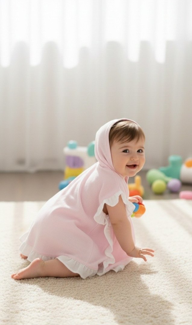 Kız Çocuk Pembe Kapüşonlu Bornoz - Görsel 3