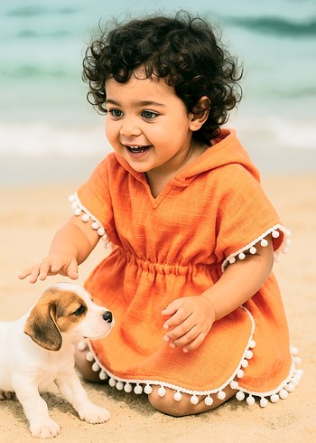 Turuncu Bohem Kız Çocuk Panço - Görsel 4