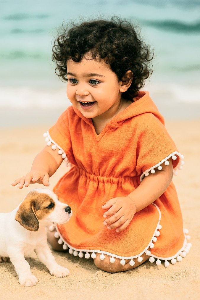 Turuncu Bohem Kız Çocuk Panço - Görsel 4