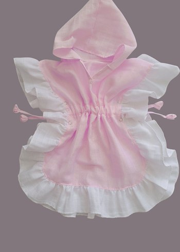 Kız Çocuk Pembe Fırfırlı müslin Panço - Görsel 4