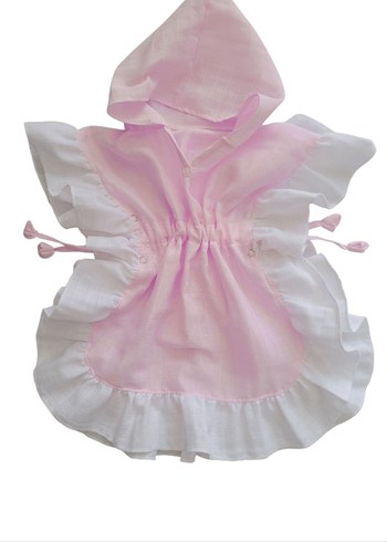 Kız Çocuk Pembe Fırfırlı müslin Panço - Görsel 5