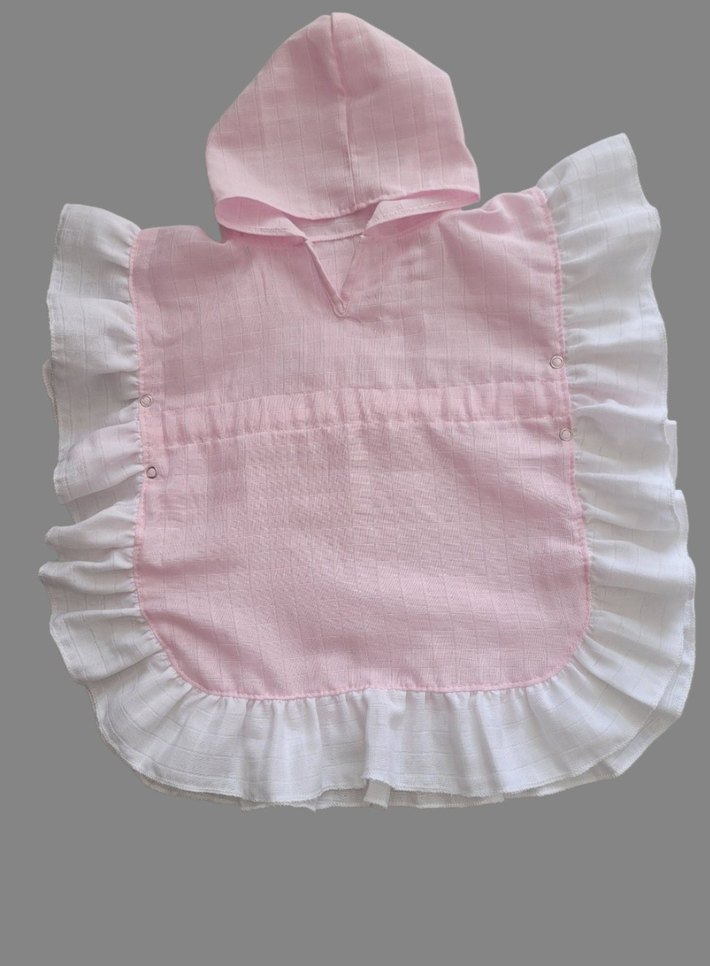 Kız Çocuk Pembe Fırfırlı müslin Panço - Görsel 3