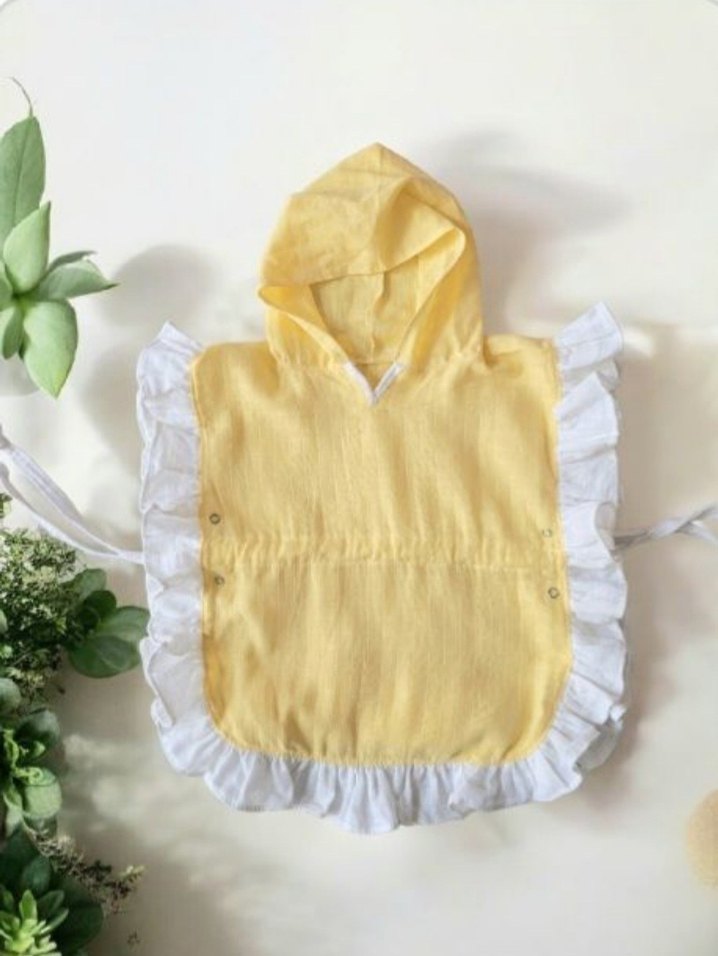 Kız Çocuk Sarı Fırfırlı Pamuklu Poncho - Görsel 2