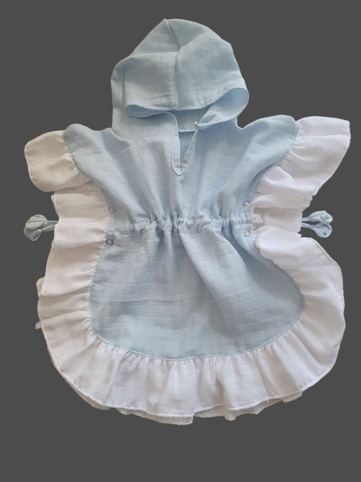 Kız Çocuk Sarı Fırfırlı Pamuklu Poncho - Görsel 4