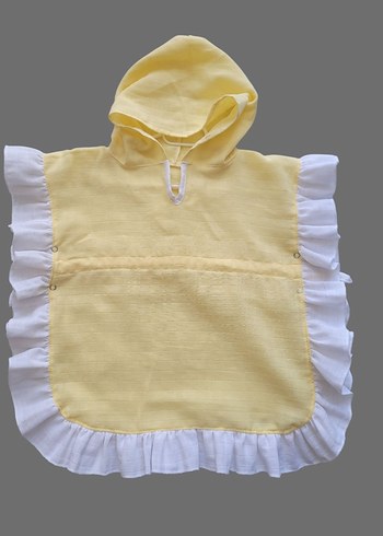Kız Çocuk Sarı Keten Fırfırlı Ponço - Görsel 4