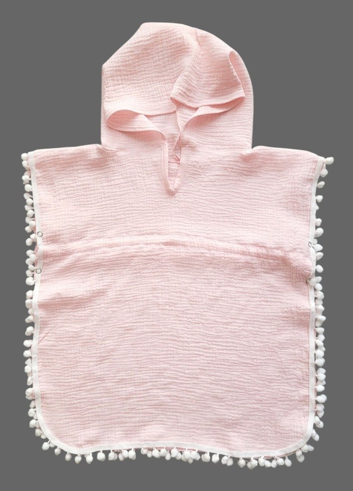 Kız Çocuk Pembe Poncho Püsküllü - Görsel 4