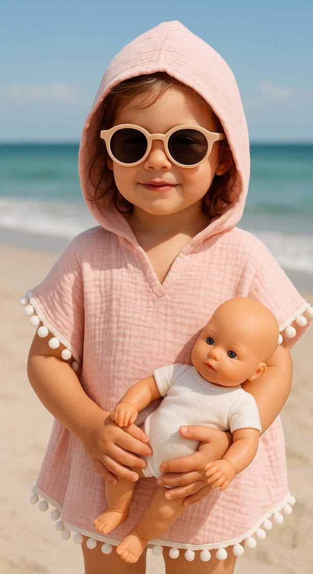 Kız Çocuk Pembe Poncho Püsküllü - Görsel 3