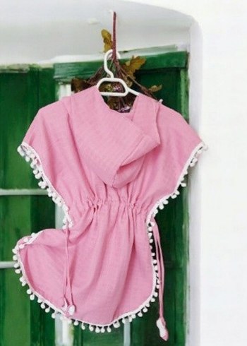 Püsküllü Pembe Kız Çocuk Panço - Görsel 2