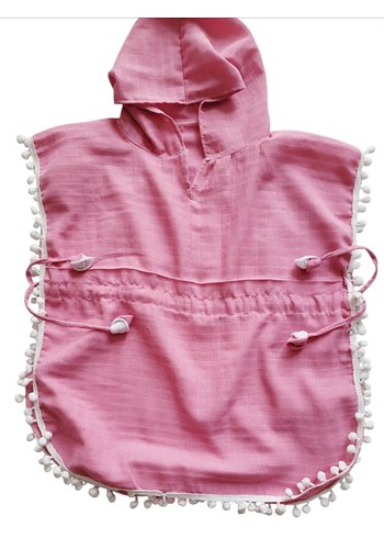 Püsküllü Pembe Kız Çocuk Panço - Görsel 4