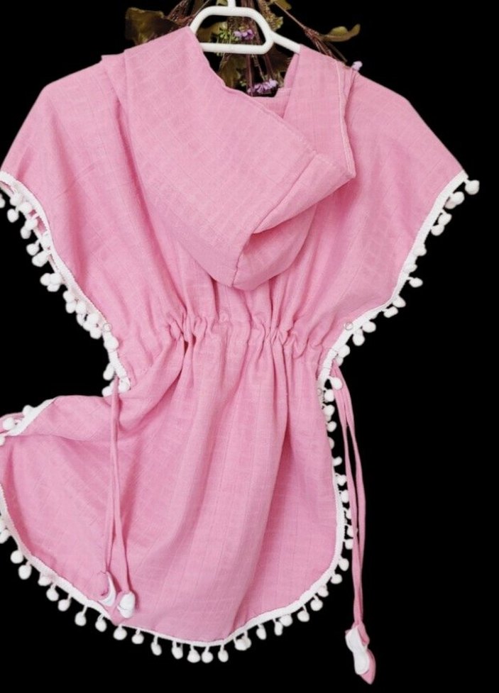 Püsküllü Pembe Kız Çocuk Panço - Görsel 5