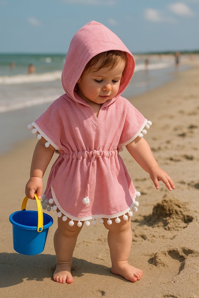 Püsküllü Pembe Kız Panço - Görsel 2