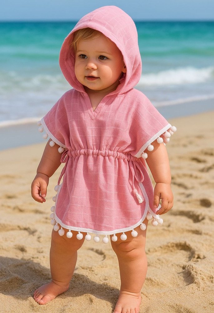 Püsküllü Pembe Kız Panço - Görsel 5