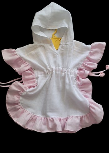 Kız Çocuk Pembe muslin Ponço Fırfırlı - Görsel 2