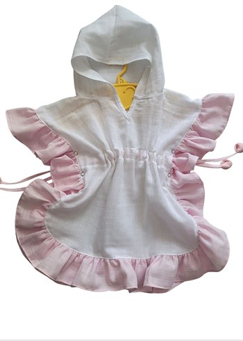 Kız Çocuk Pembe muslin Ponço Fırfırlı - Görsel 5