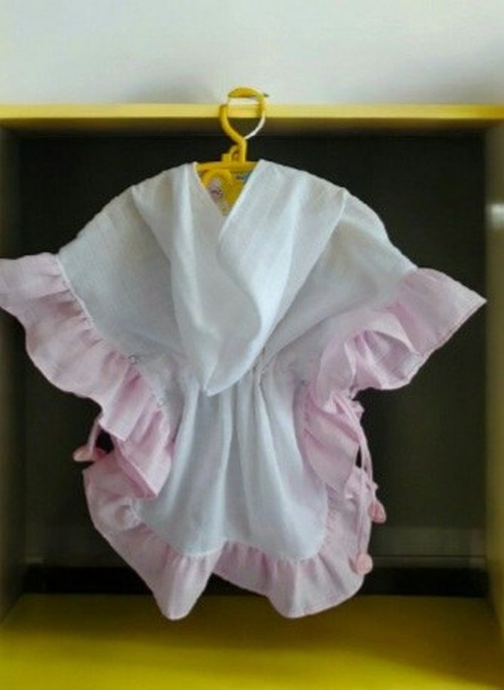 Kız Çocuk Pembe muslin Ponço Fırfırlı - Görsel 3