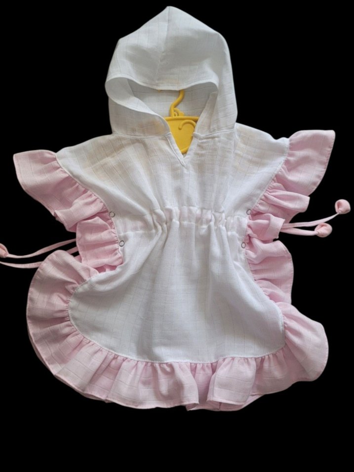Kız Çocuk Pembe muslin Ponço Fırfırlı - Görsel 2