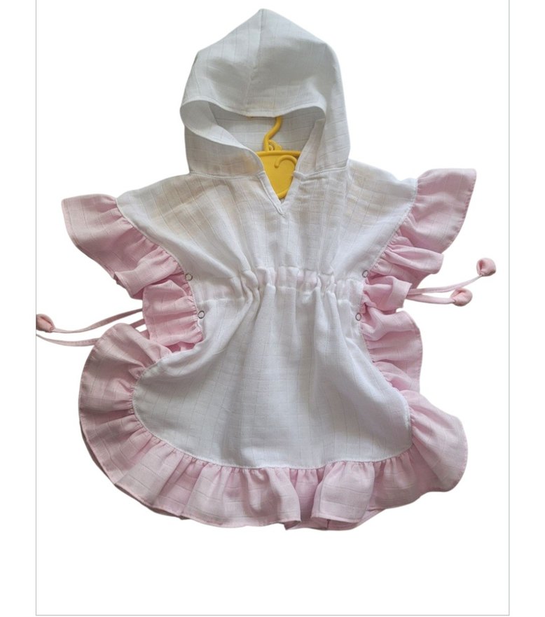 Kız Çocuk Pembe muslin Ponço Fırfırlı - Görsel 5