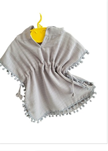 Gri Örgü Kız Çocuk Panço - Görsel 6