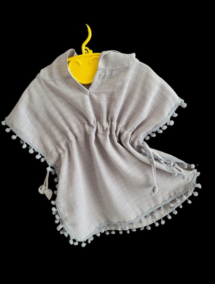 Gri Örgü Kız Çocuk Panço - Görsel 4