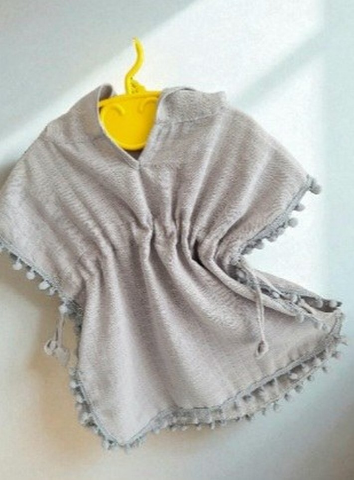 Gri Örgü Kız Çocuk Panço - Görsel 3