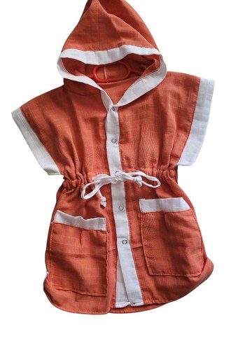 Kız Çocuk Turuncu Kapüşonlu Panço - Görsel 4