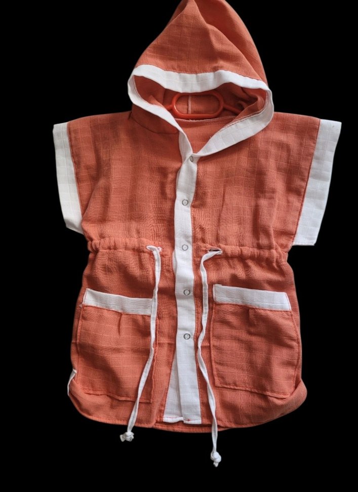 Kız Çocuk Turuncu Kapüşonlu Panço - Görsel 2