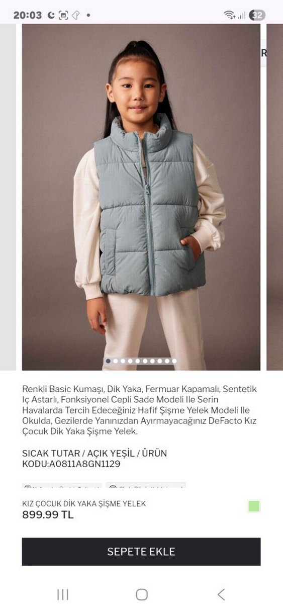 Gri Kız Şişme Yelek Yüksek Yakalı - Görsel 5