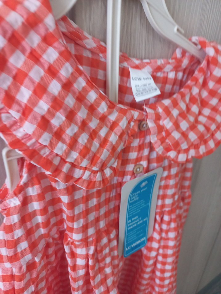 Kız Çocuk Kırmızı Fırfırlı Pamuklu Elbise - Görsel 3