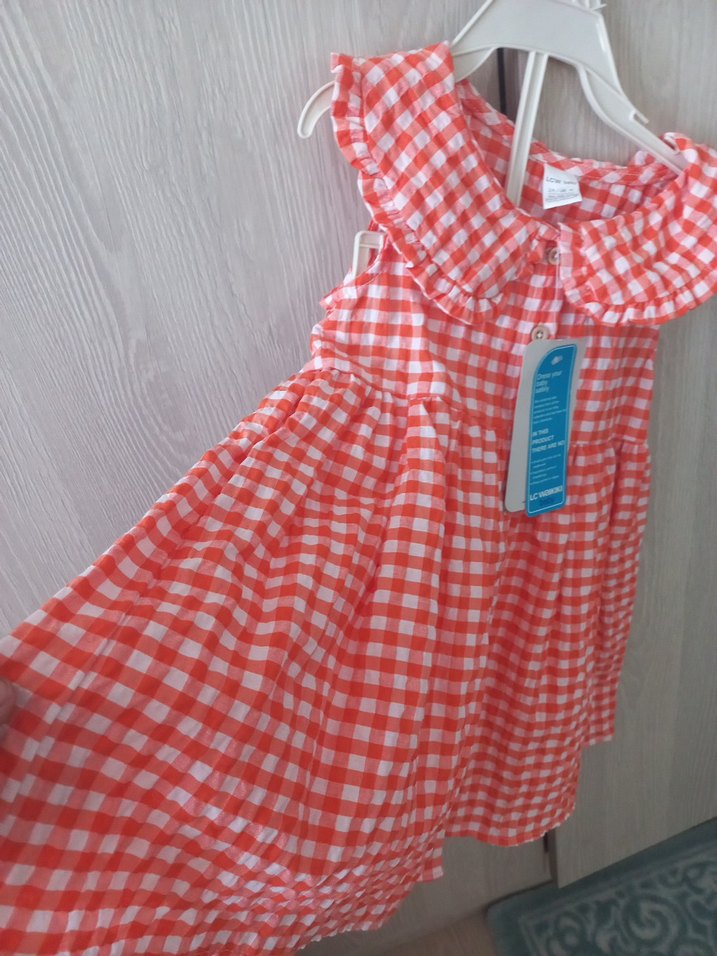 Kız Çocuk Kırmızı Fırfırlı Pamuklu Elbise - Görsel 2