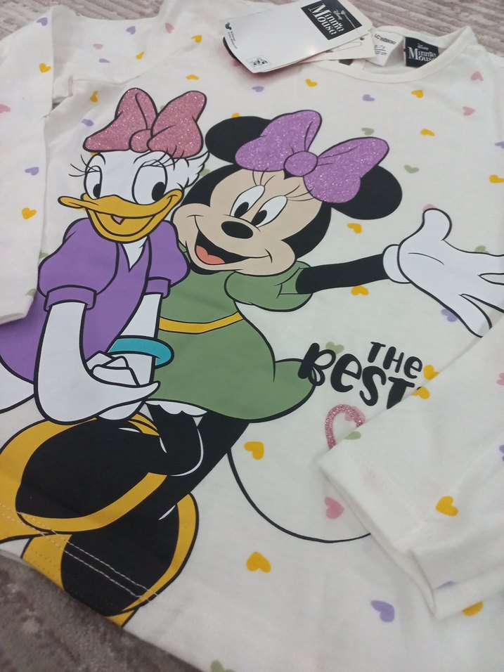 Baskılı Uzun Kollu Beyaz Kız Tişörtü - Görsel 3