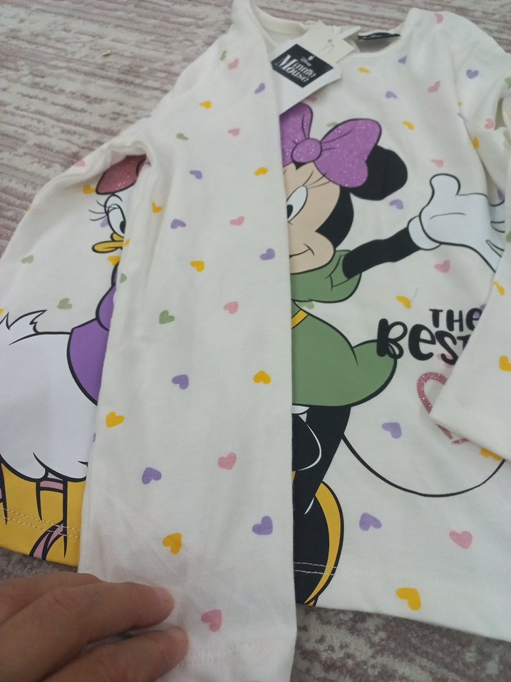 Baskılı Uzun Kollu Beyaz Kız Tişörtü - Görsel 4