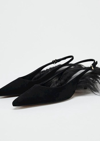 38 Beden Zara Siyah deri kısa topuk kürklü stiletto