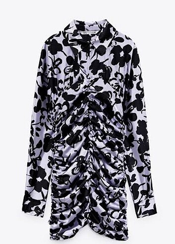 Zara S beden mor siyah çiçekli saten elbise 