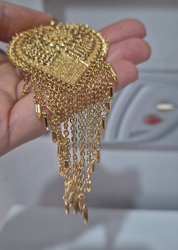 Altın kaplama İşlemeli Püsküllü kolye ucu - Görsel 2