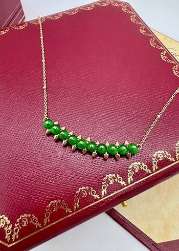 Cartier Yesil Boncuklu Altin Zincir Kolye