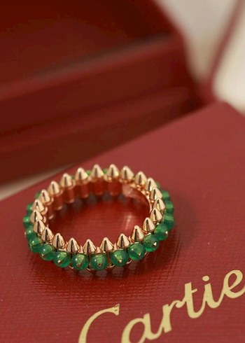 Cartier Altin Tonlu Yesil Tasli İnce Yuzuk