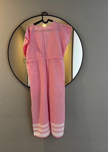 s Beden pembe Renk Pembe Bohem Bağcıklı plaj elbisesi