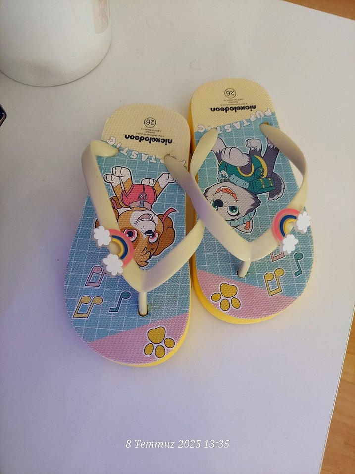 Sarı Baskılı Kız Çocuk Terliği, Tokalı - Görsel 2