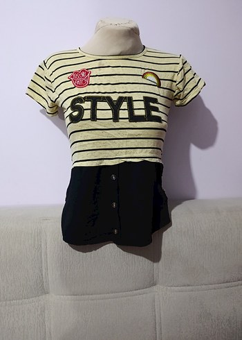 Kız Çocuk Çizgili Kısa Kollu Tişört - Görsel 2